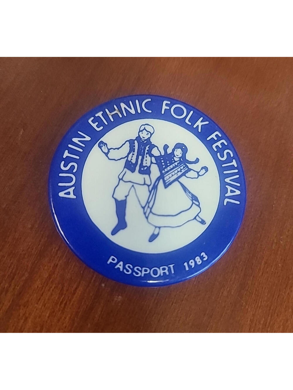 Austin Ethnic Folk Festival Passport 1983 Metal Button Pinback Pin Vintage